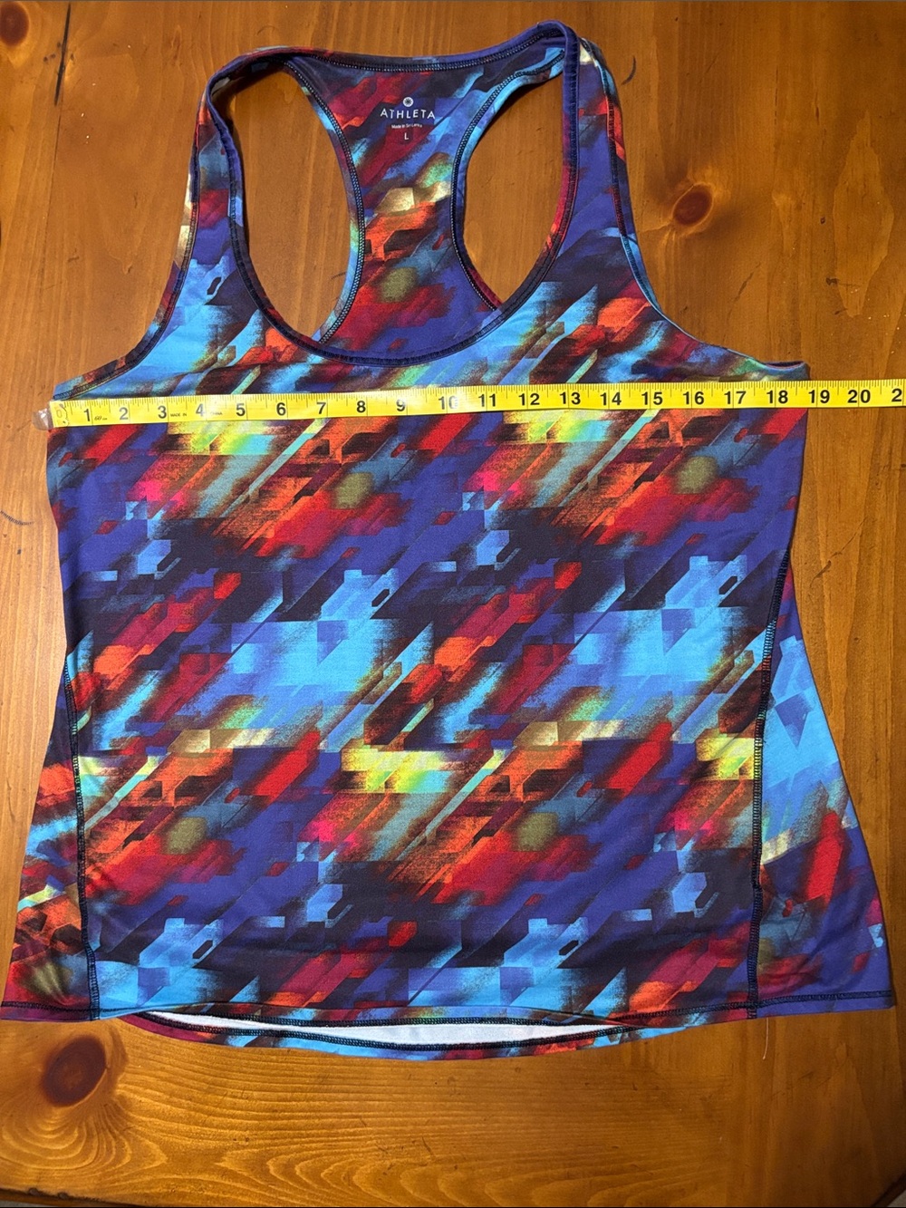 Athleta Multicolor Racerback Tank with Blue, Red & Yellow Abstract Print - Picture 3 of 5